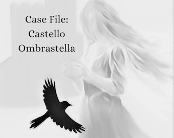 Peut inclure: Une couverture de livre intitulée REVENANT, A Novel Prequal Solo Journaling RPG, Case File: Castello Ombrastella, Always Amber. La couverture présente la silhouette noire d'un oiseau en vol sur un fond blanc avec une silhouette fantomatique.
