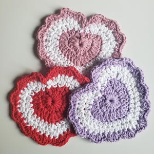 Heart Crochet Pattern, Valentine&#39;s Day Heart Coasters with Scalloped Edge, Easy Crochet Hearts, Crochet Coaster Pattern/PDF digital download