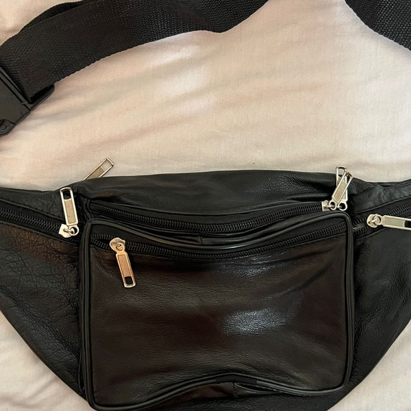 Fanny Multizipper waist bum hip belt leather Bag