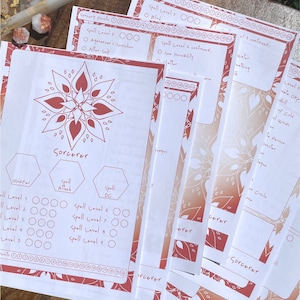 Conjunto Dnd Sorcerer Spelltracker, todas as listas de feitiços do D&D 5e Sorcerer e rastreador de feitiços para impressão, conjunto de estatísticas de aventura de Dungeons and Dragons