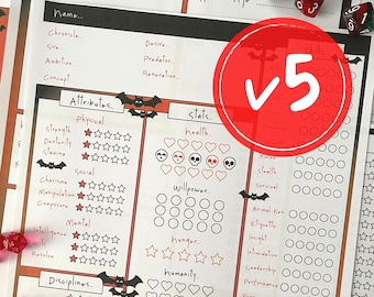 V5 Vampire The Masquerade Character Sheets Form Fillable | vtm v5 vampire cute vampire bats 8 page TTRPG Character bundle