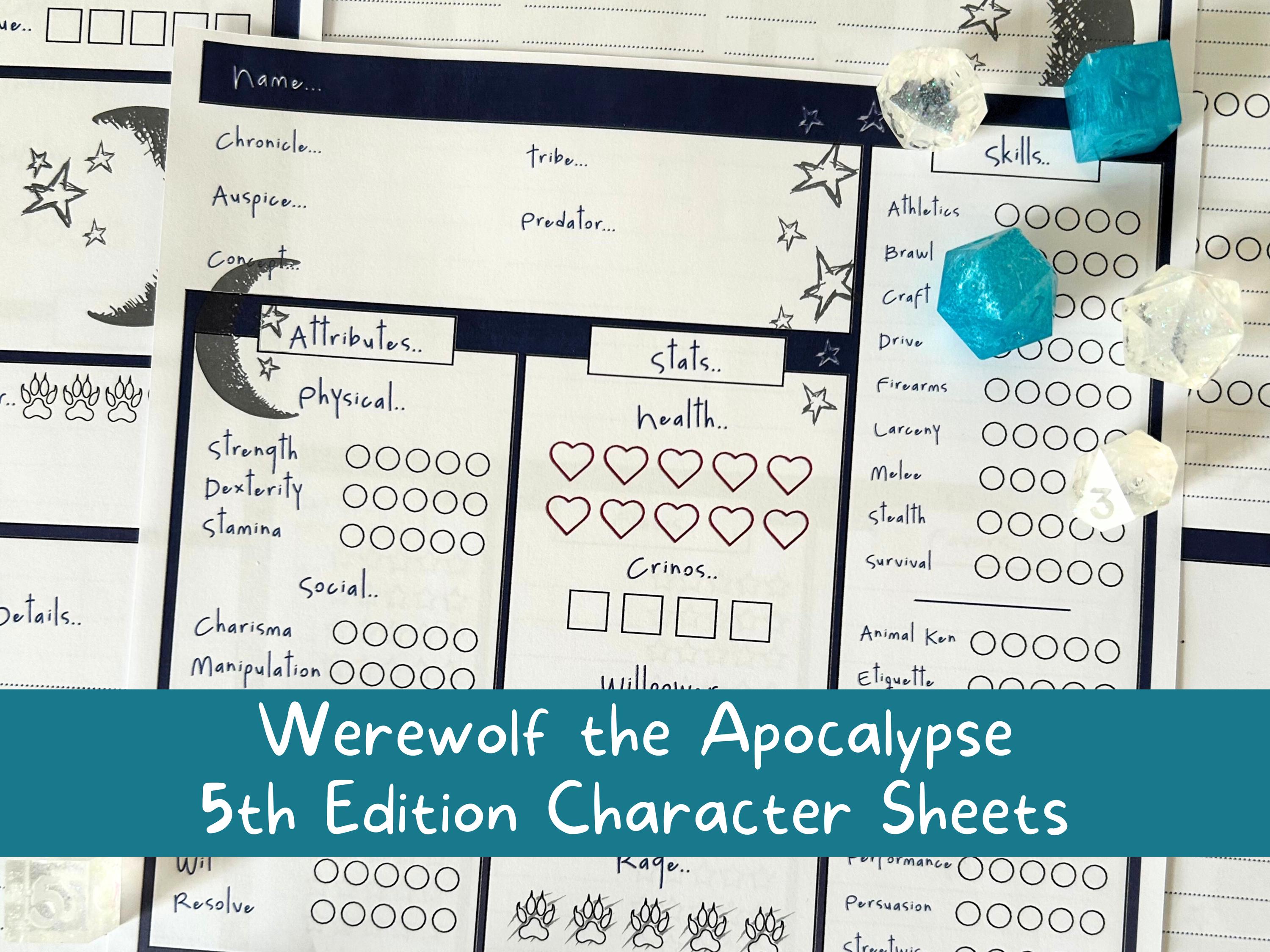 Werewolf the Apocalypse 5th Edition Character Sheets World of Darkness ...