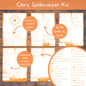 Cleric Spelltracker set, all dnd 5e Cleric spell lists and printable spell tracker, Dungeons and Dragons adventure stats set image 3