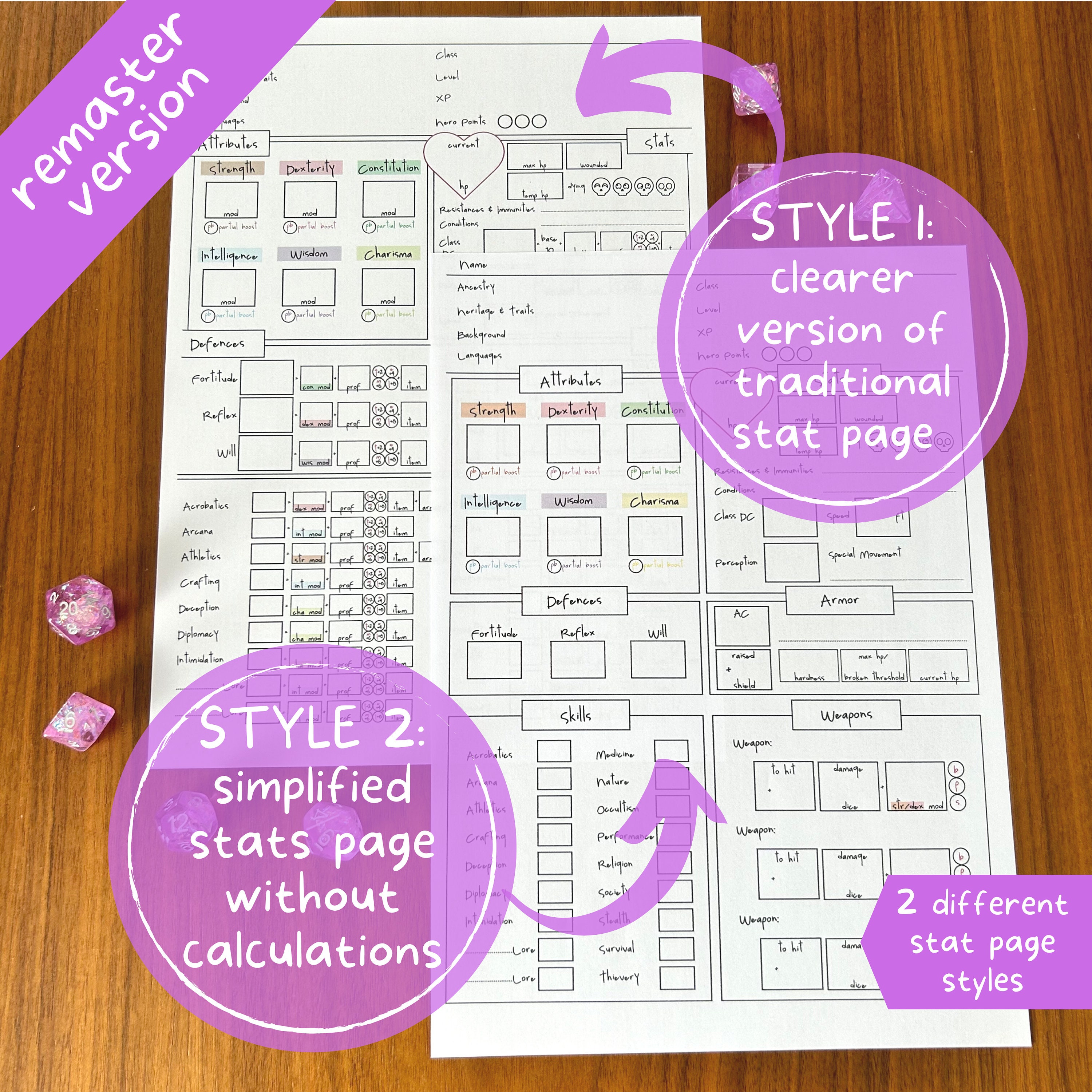 Pathfinder 2e Remaster Character Sheets Pack Great for New Players and ...