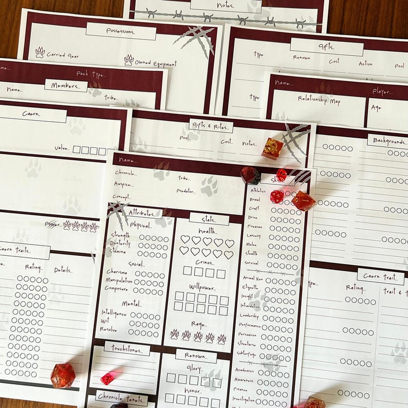 Werewolf the Apocalypse 5th Edition Character Sheets World of Darkness ...