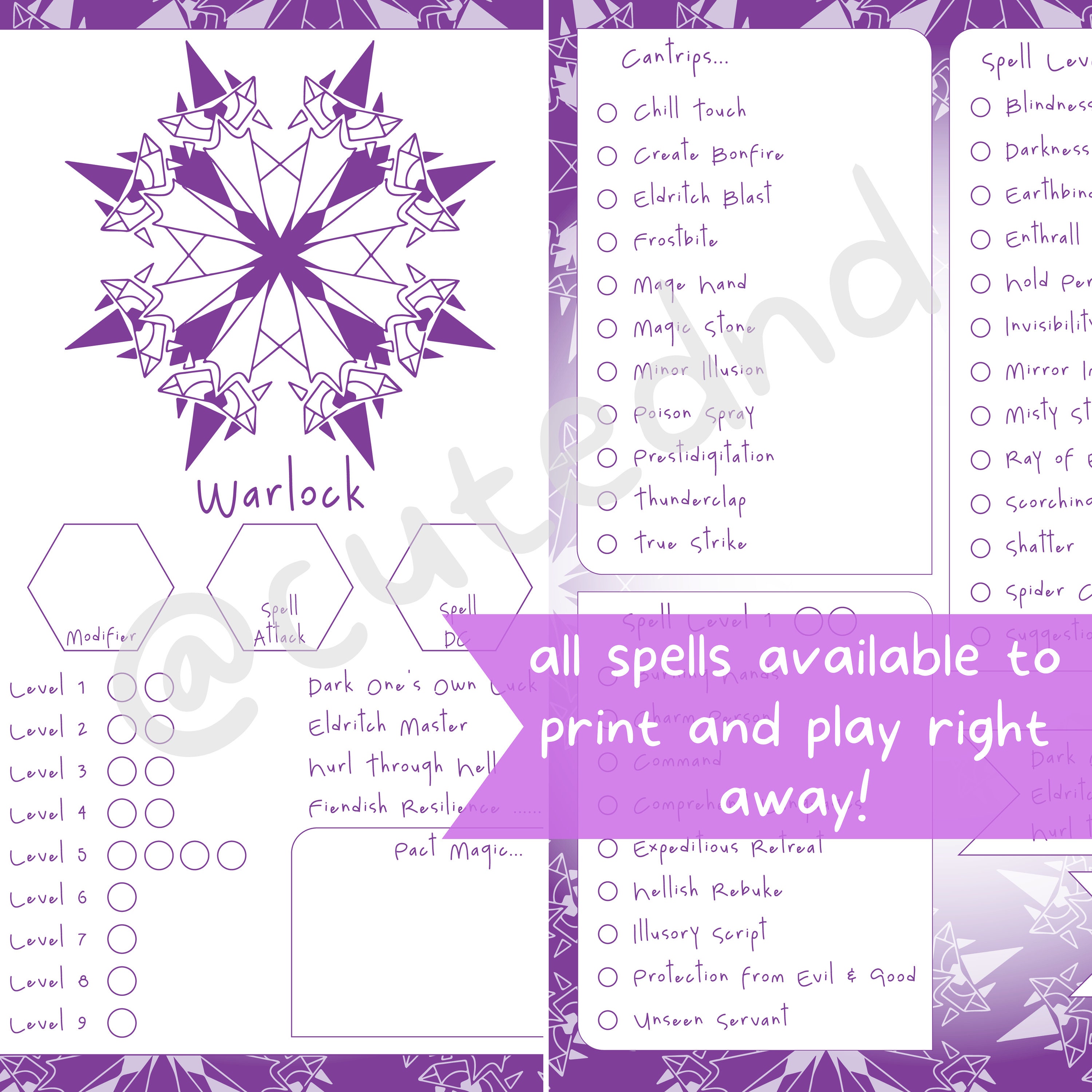 Warlock Spelltracker Set All Dnd 5e Warlock Spell Lists and Etsy