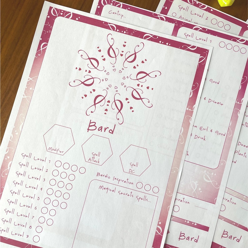 Bard Spelltracker Set, All D&amp;D 5e Bard Spell Lists and Printable Spell ...