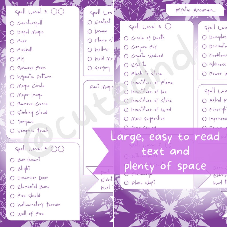 Warlock Spelltracker Set, All Dnd 5e Warlock Spell Lists and Printable ...
