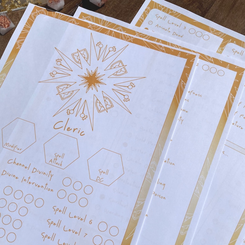 Cleric Spelltracker set, all dnd 5e Cleric spell lists and printable spell tracker, Dungeons and Dragons adventure stats set image 1