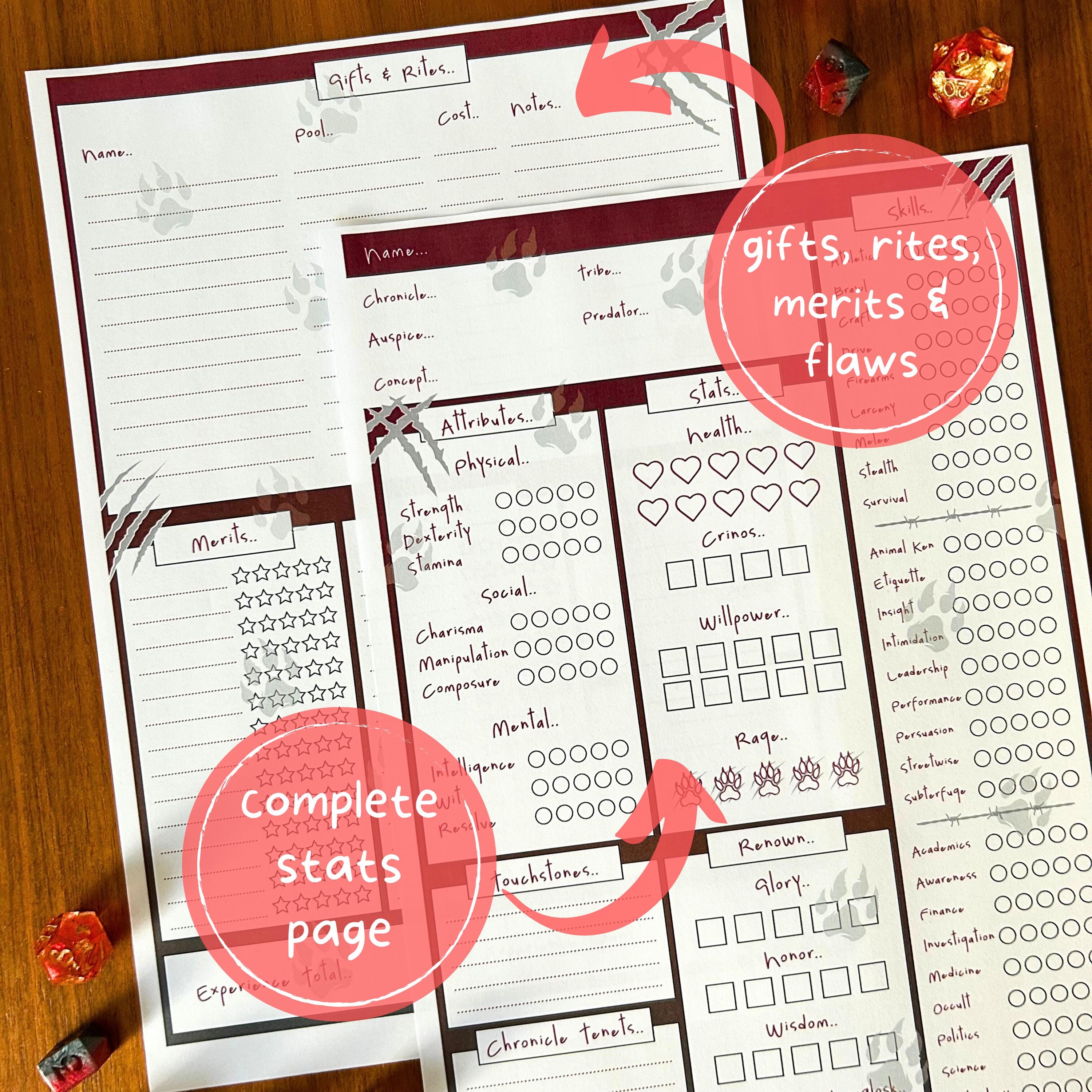 Werewolf the Apocalypse 5th Edition Character Sheets World of Darkness ...