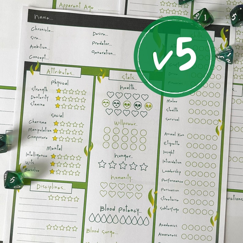 V5 Vampire the Masquerade Character Sheets Form Fillable Vtm V5 Vampire