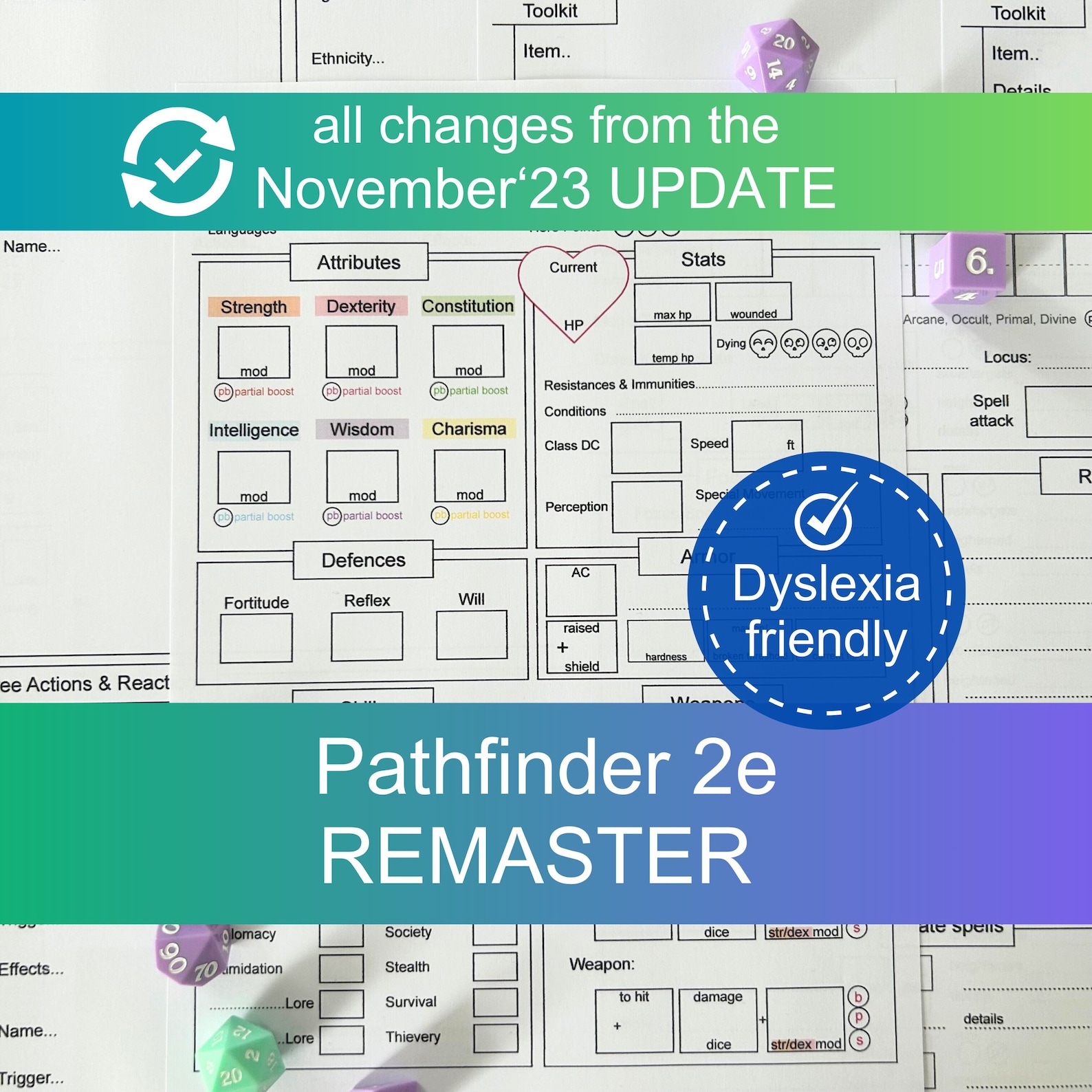 Dyslexia Friendly Pathfinder 2e Remaster Character Sheets With Clear ...