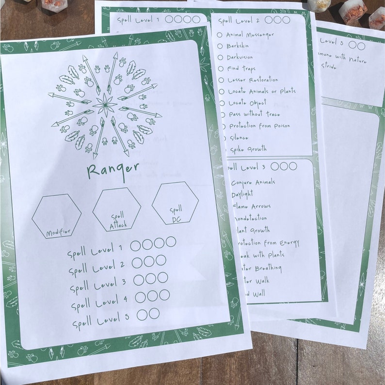 Dnd Ranger Spelltracker Set, All Ranger Spells List Printable D&D Spell Tracker Dungeons and