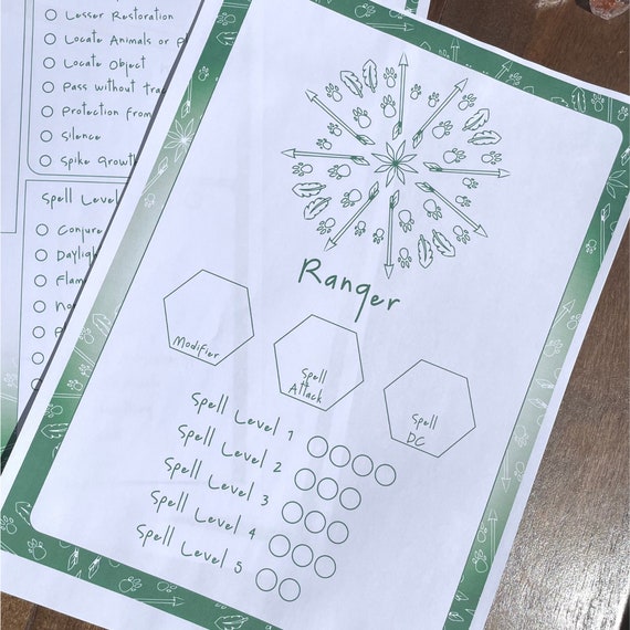 Dnd Ranger Spelltracker Set All Ranger Spells List Printable Etsy