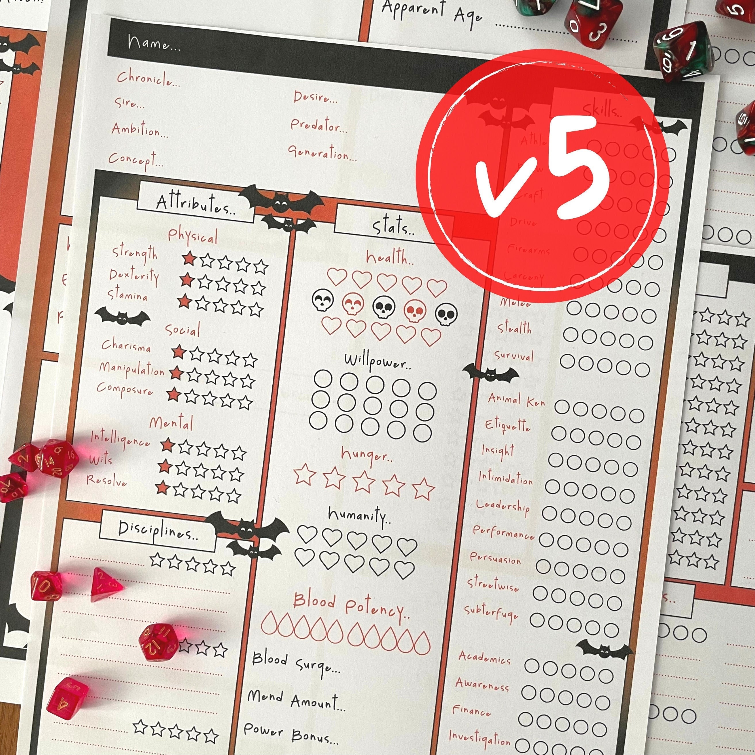 V5 Character Sheets - customizable, form-fillable, modular - available in  four languages (EN/DE/FR/ES) : r/vtmb