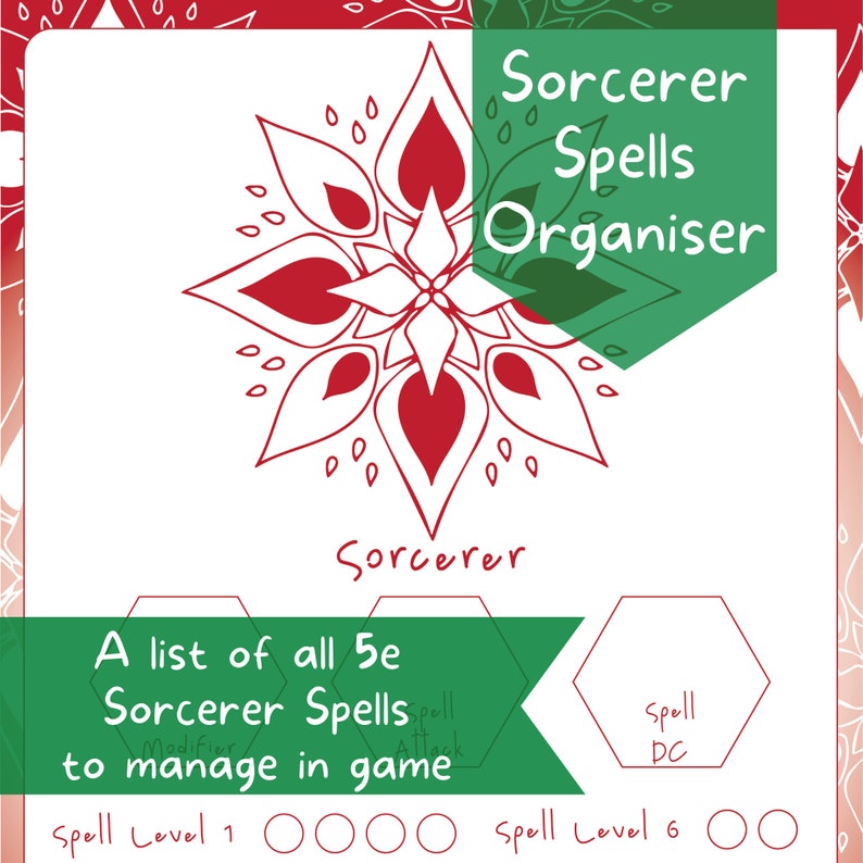 Dnd Sorcerer Spelltracker Set All D&D 5e Sorcerer Spell Lists Etsy