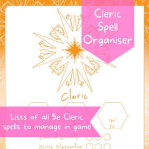 Cleric Spelltracker set, all dnd 5e Cleric spell lists and printable spell tracker, Dungeons and Dragons adventure stats set image 4