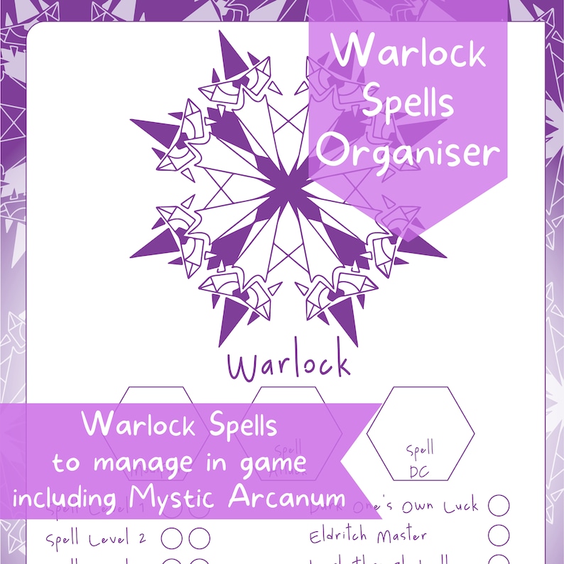 Warlock Spelltracker Set, All Dnd 5e Warlock Spell Lists and Printable Spell Tracker, Dungeons
