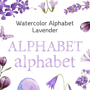 Lavender watercolor alphabet Clip Art, Purple Watercolor letters, Digital clipart, Letters numbers clip art, Alphabet PNG