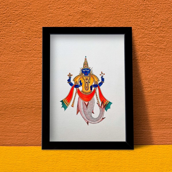 Vishnu - Matsya Avatar, Handpainted Original Artwork, Indian Traditional Art - Home Decor - Acrylics on Sheet ( Without Frame)