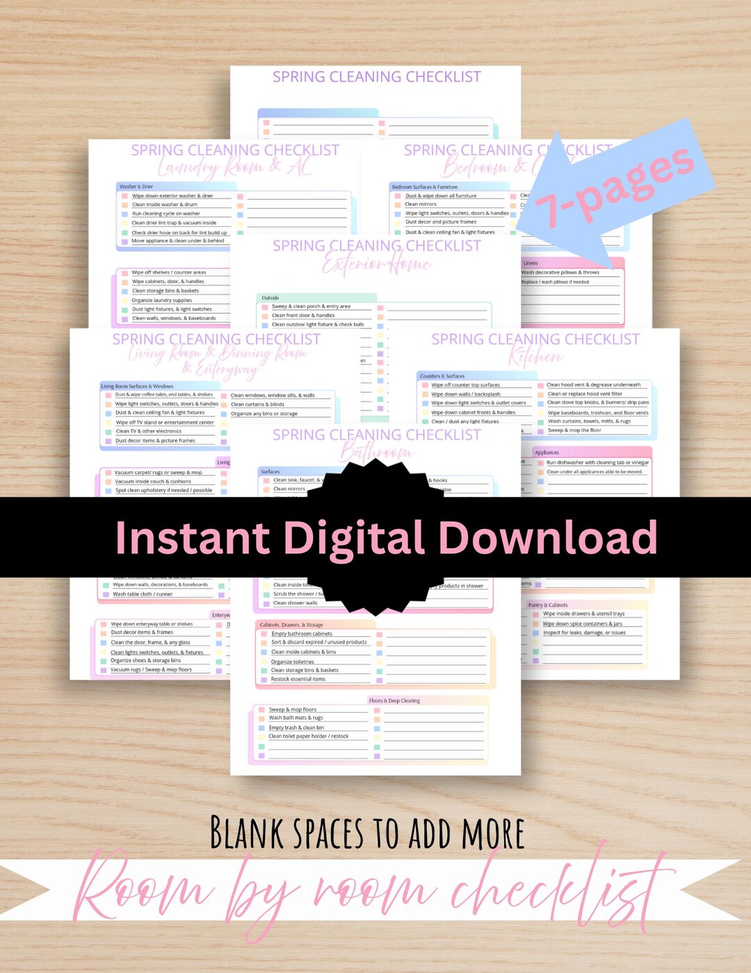 Spring Cleaning Checklist PDF Printable Planner Chore Schedule ...