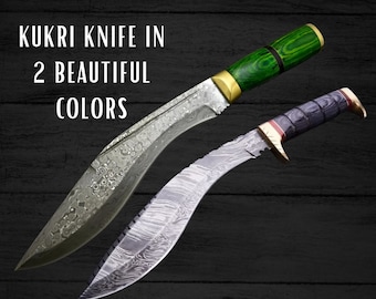 Handmade Damascus Steel Kukri Knife With Densified Wood Handle|Anniversary Gift | Mothers Day Gift, Outdoor Gift, Fathers day gift