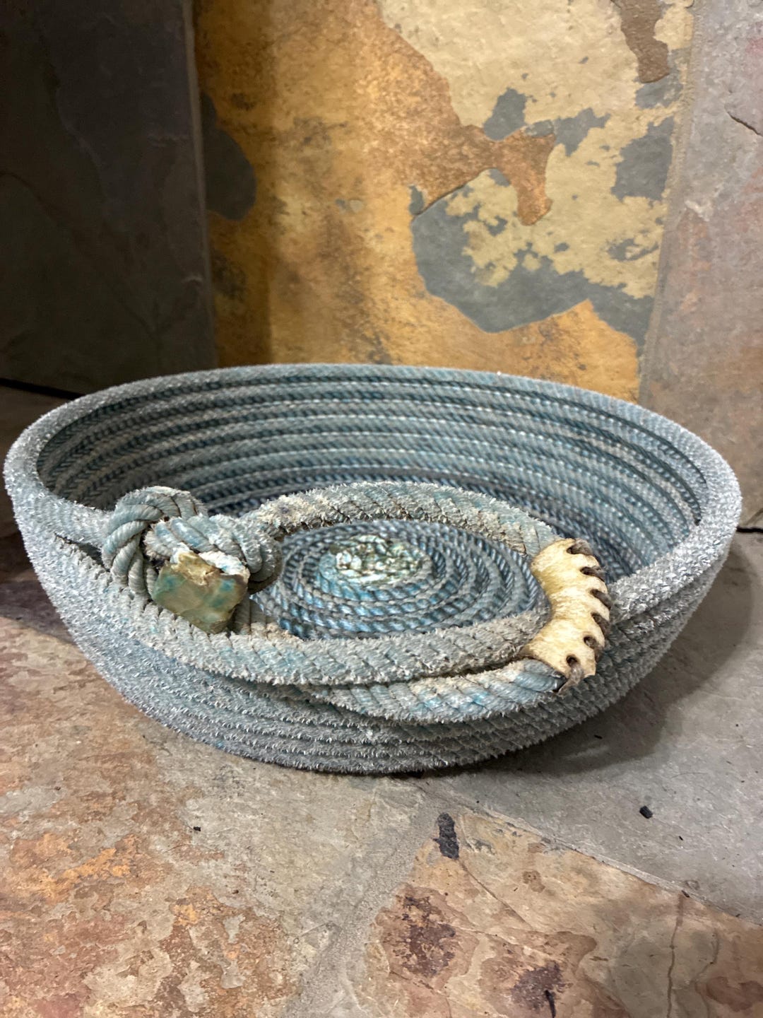 Handmade Blue Rodeo Rope Bowl, Decorative Woven Basket - Etsy