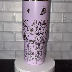 Flower and butterfly Engraved Tumbler, Ice Flow Tumblers, Tumblers with Handle, Kids School Tumblers, Sports Tumblers, Flip Top Tumblers