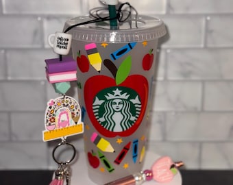 Personalized Teacher Starbucks Cold Cup Gift Set: Reusable Tumbler with Lid & Straw