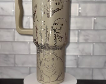 Manatee Tumbler: 40oz Reusable Insulated Drink Cup, Ocean Lover Gift