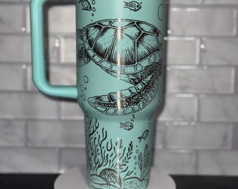 Sea Turtle Tumbler: Laser-Engraved Ocean Animal Design