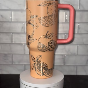 Orange tumbler, fruit tumbler, Cute Citrus tumbler, tumbler with Straw and Lid, Gift for her, Funny Tumbler, Trendy tumbler, summer fun