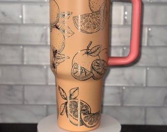 Orange Citrus Tumbler with Straw & Lid - 40oz Laser Engraved
