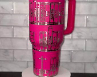 Books Of the Bible Faith Verse Tumbler: 40oz with Lid & Straw, Christian Tumbler