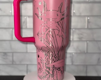 Axolotl Engraved Tumbler: 40oz Insulated Cup with Lid & Straw. Kids Cups, Animals