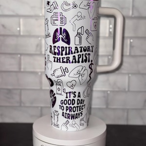 Copo para terapeuta respiratório: caneca de viagem de 40 onças gravada a laser