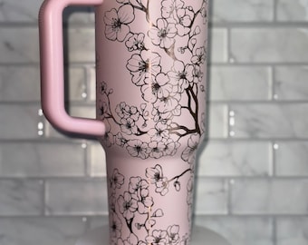 Cherry Blossom 40oz Tumbler: Laser Engraved Floral Design