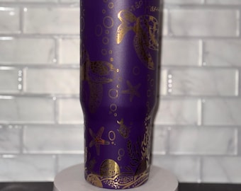 Sea Turtles engrave 30oz tumbler, kids tumbler ocean animals, 24oz Water Bottle