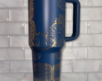 Pineapple Tumbler: 40oz Laser Engraved Insulated Cup with Lid & Straw Citrus fruit
