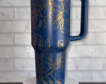 Magnolia Flower, engraved floral tumbler, 40oz stainless steel tumbler