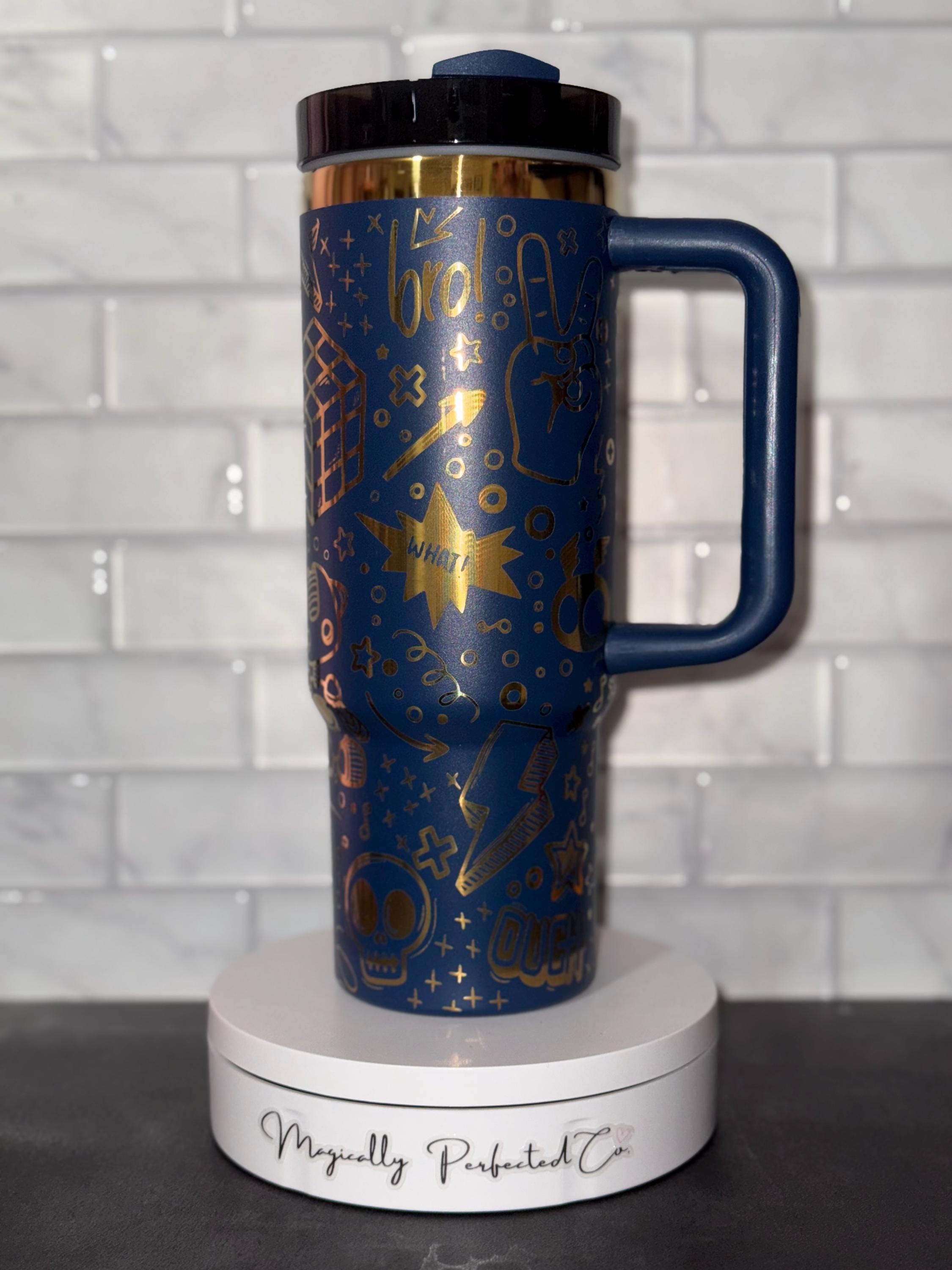 Doodle Engraved Tumbler: 30oz Kids Travel Cup with Lid & Straw