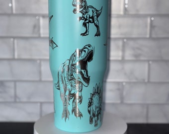 Dinosaur Tumbler,  Engraved Tumbler, Ice Flow Tumbler with Straw and Handle, Kids Tumbler, Gift got him