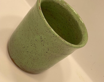 Handmade Ceramic Cup | 12 oz Green Stoneware Tumbler | Speckled Pottery Cup