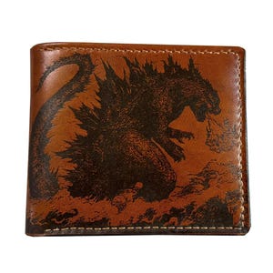 Carteira de couro King of Monsters, carteira masculina dobrável, carteira personalizada com gravação para homens, presente para o pai, ideias para presentes de dia dos pais, carteira Godzilla