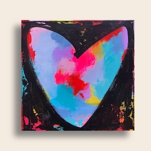 Pintura de coração Amor Decoração Colorido Pop Art Coração Arte Moderna Pintura Azul Arte de Parede Colorida Pintura Pequena Arte de Parede Feita à Mão Presente para ela
