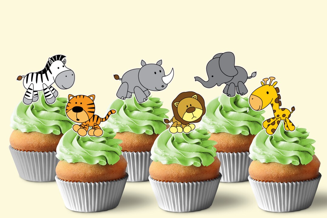 Safari Baby Shower Cupcake Toppers Gender Neutral Jungle Baby Etsy