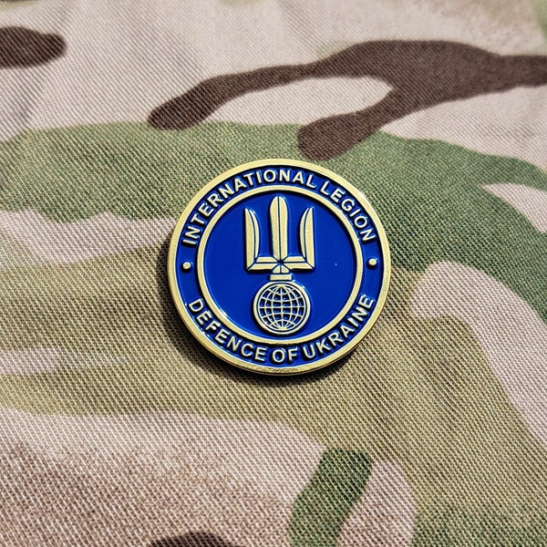 Ukrainian International Legion Morale Support Enamel Pin - Ukraine Gold Blue Badge