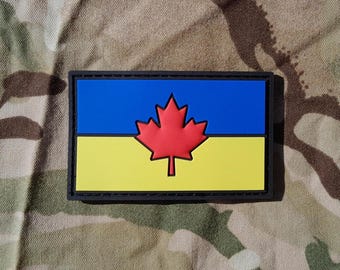 Canada Support for Ukraine 3D PVC Patch - Canadian Maple Leaf on Ukrainian Flag