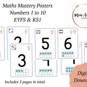 Wiskundeposters | Cijferkaarten van 1 tot 10 | Leer tellen | Plaatswaardekaders | Bronnen voor vroege lessen | DIGITALE DOWNLOAD