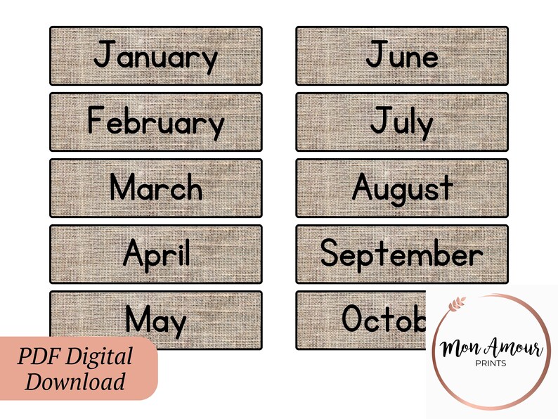 Editable Calendar Display | Days of the Week | Months of the Year ...